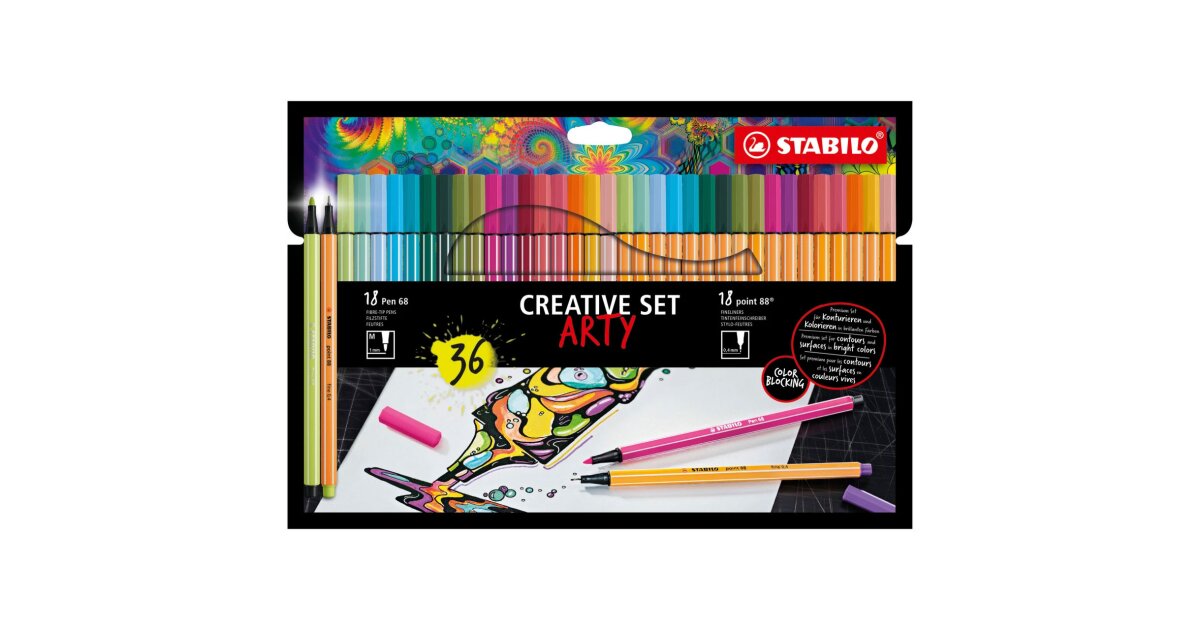STABILO Premium Felt Tip Pen - Pen 68 - Wallet of 18 - Assorted Colors